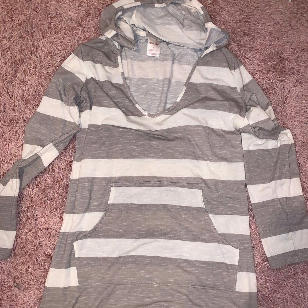Striped, Hooded, Long Sleeve Cover Up